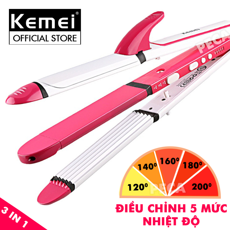 Máy làm tóc đa năng 3 in 1 điều chỉnh nhiệt 5 mức Kemei KM-3304 có thể uốn,duỗi,bấm tiện lợi,làm nóng nhanh - phân phối chính hãng cao cấp