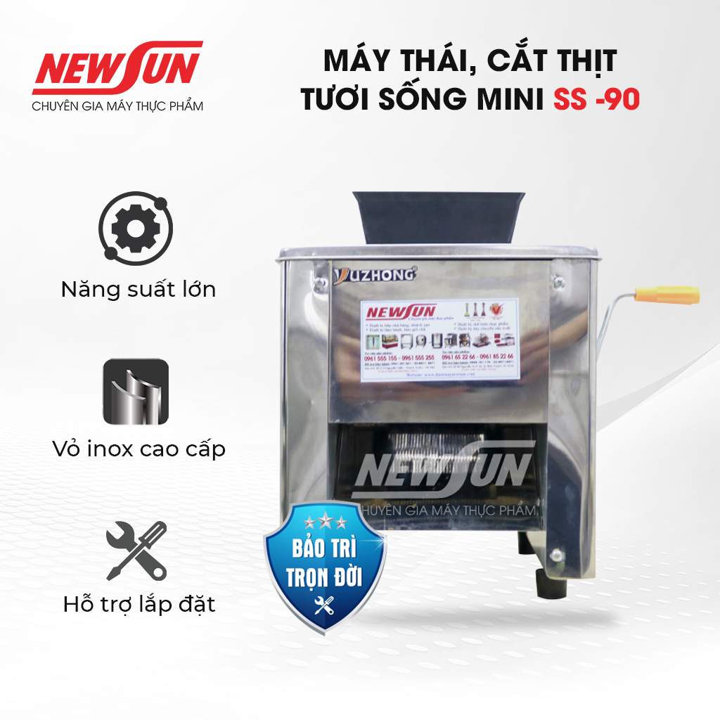 Máy thái thịt tươi sống mini NEWSUN SS -90 - Hàng chính hãng -  Động cơ mạnh mẽ hoạt động êm ái, năng suất cao