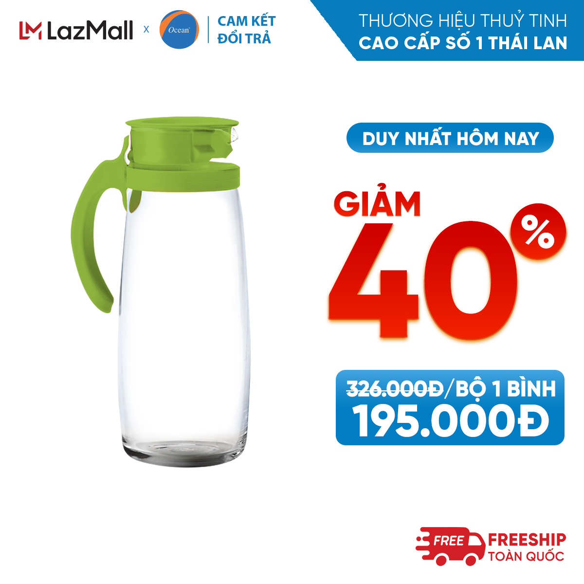 Bình thủy tinh Divano 1.6L trơn