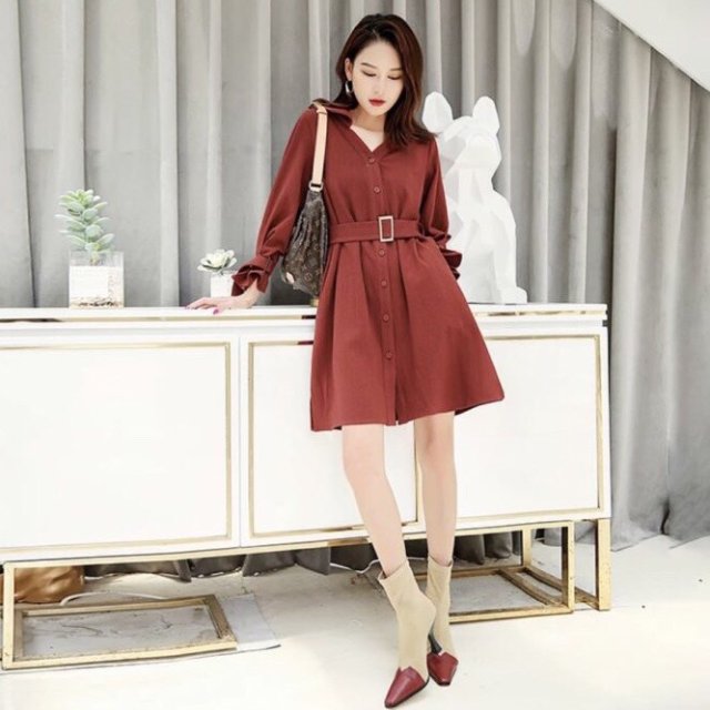 [HCM]Đầm cam đất tay lỡ kèo đai (kèm hình thật nhà Bo)