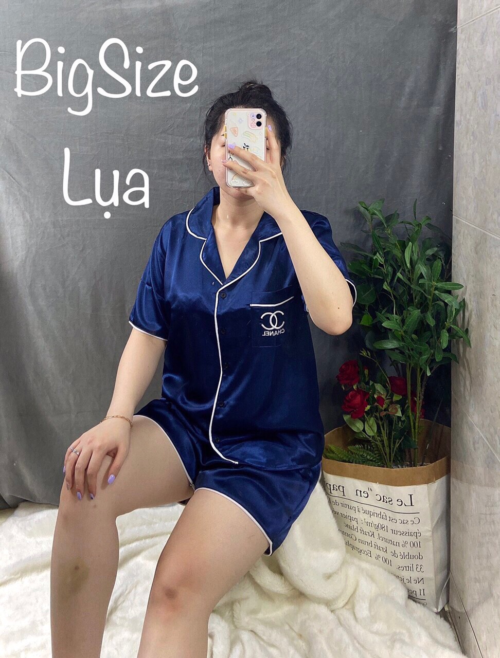 Đồ Bộ Pijama Lụa BigSize thiêu túi đùi Form BigSize 60kg đến 75kg