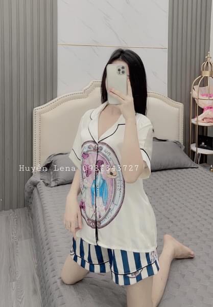 Đồ Bộ Pijama, đồ ngủ nữ cộc tay - Lụa LATIN Cao cấp mác SAM