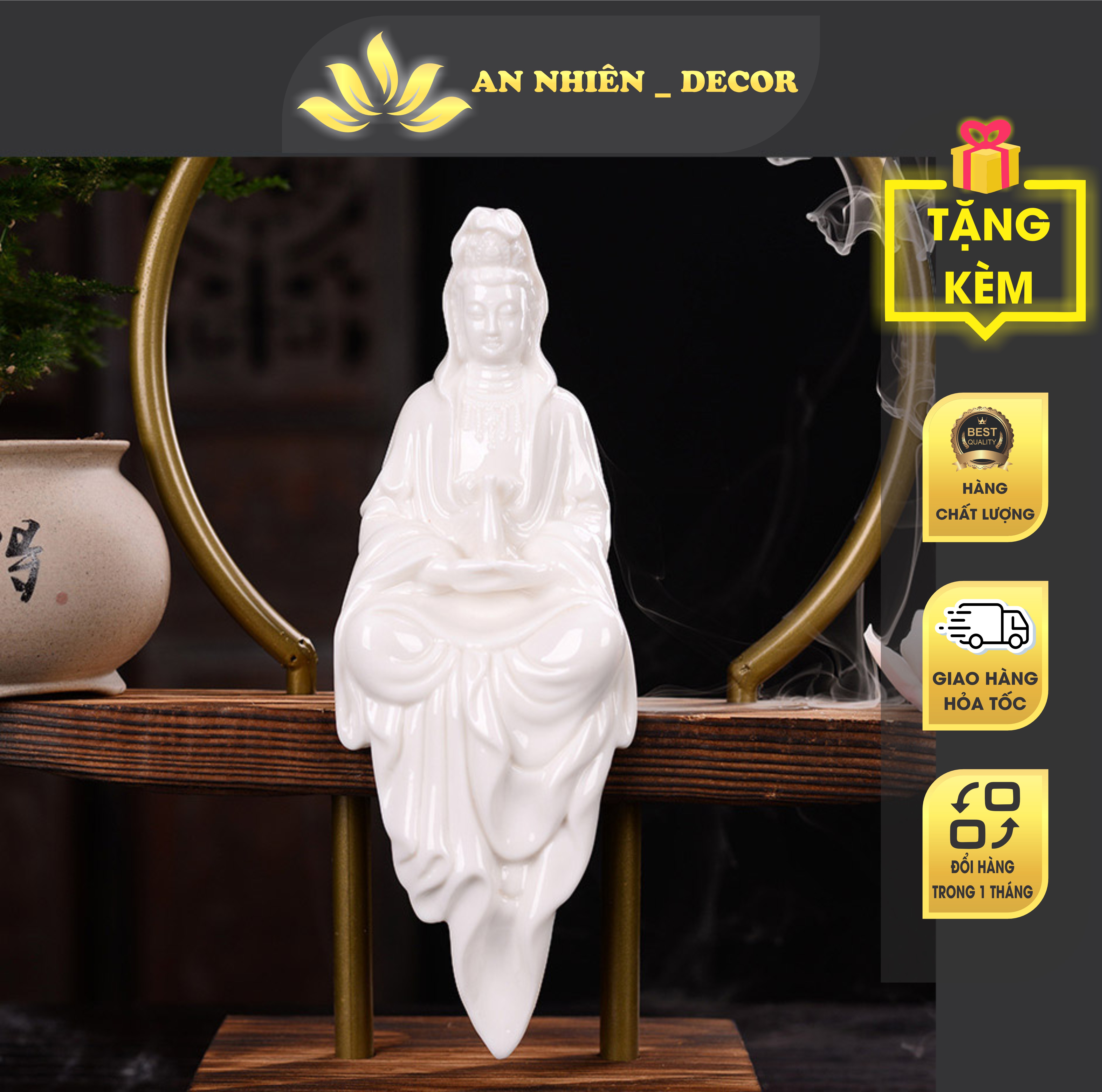 Tượng gốm sứ trắng mẹ quan âm 21cm - chất liệu gốm tử sa cao cấp