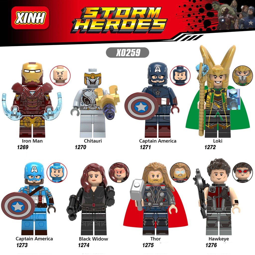 Mini Các Mẫu Nhân Vật Siêu Anh Hùng Loky Iron Man Captian Thor Black Window X0259