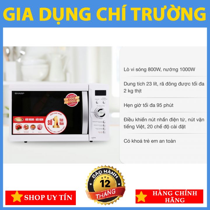 [LÒ VI SÓNG CÓ NƯỚNG] Sharp R-G371VN-W 23 lít