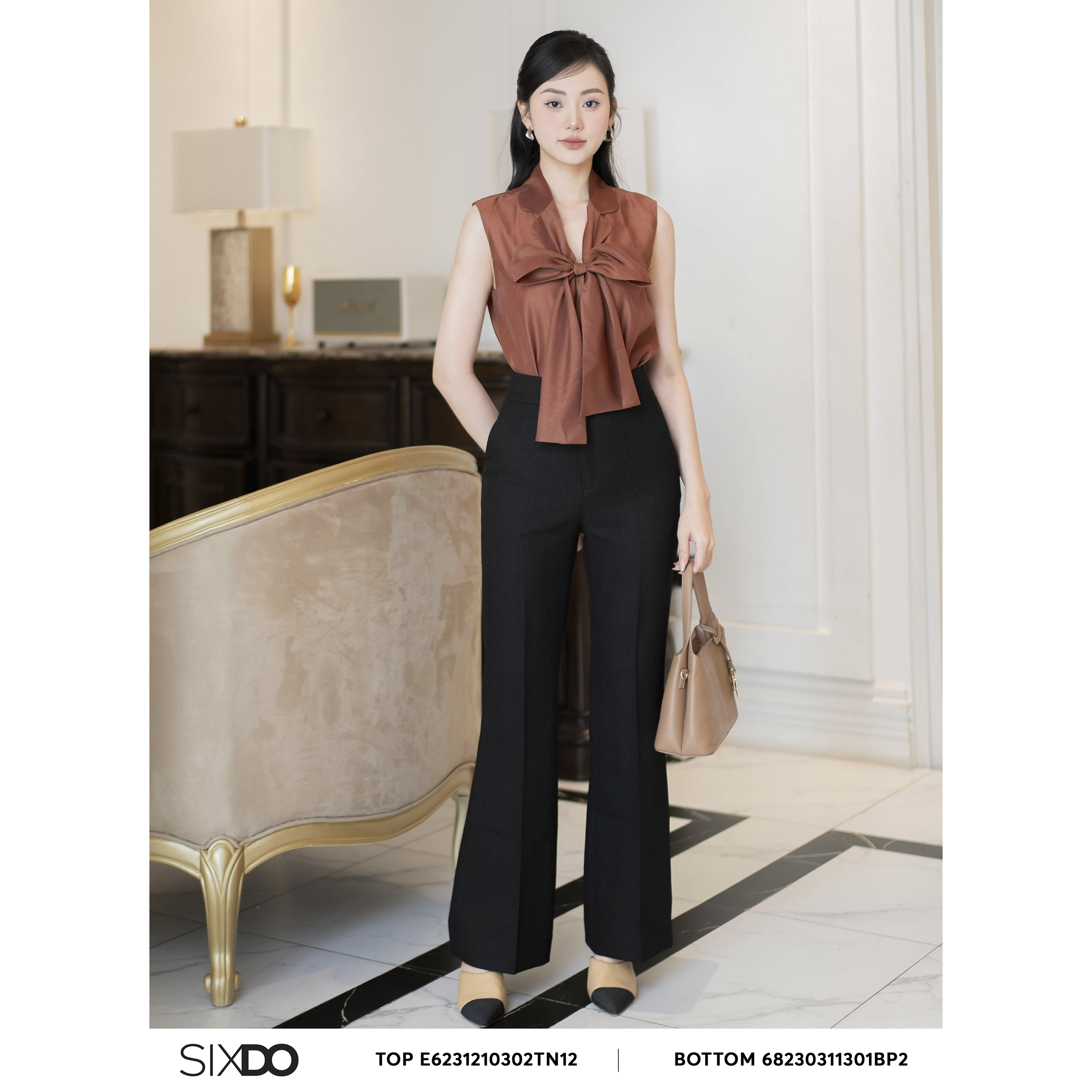 Áo nữ tơ organza nơ cổ SIXDO (Bow-tie Organza Top)