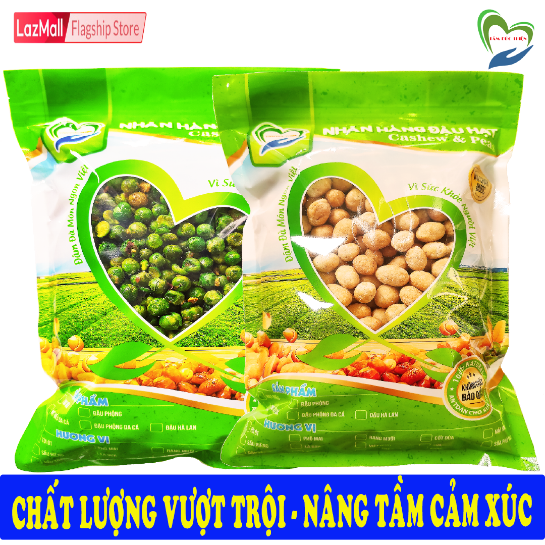 Combo 1KG: Đậu Phộng Da Cá Nước Cốt Dừa Đậu Hà Lan Tỏi Ớt Tâm Đức Thiện 2 Túi ZIP 500GR Thực Phẩm Đóng Gói Đóng Hộp Ăn Liền đồ ăn vặt Thực Phẩm Khô Đậu Hà Lan Muối Ớt Tỏi Đậu Hà Lan Rang Muối bánh kẹo quà Tết
