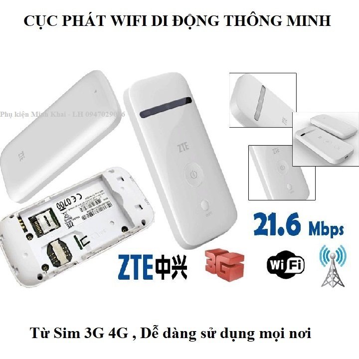 Bộ phát wifi từ sim 3G 4G siêu tốc BEBO, ZTE MF65 thiết bị phát sóng wifi từ sim 4G - Tặng kèm siêu sim 4G từ MƯỜNG THANH ROYAL