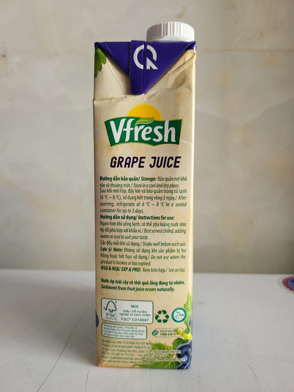 [Hộp 1 Lít] NƯỚC NHO ÉP VFRESH [VN] VINAMILK Grape Juice (halal)