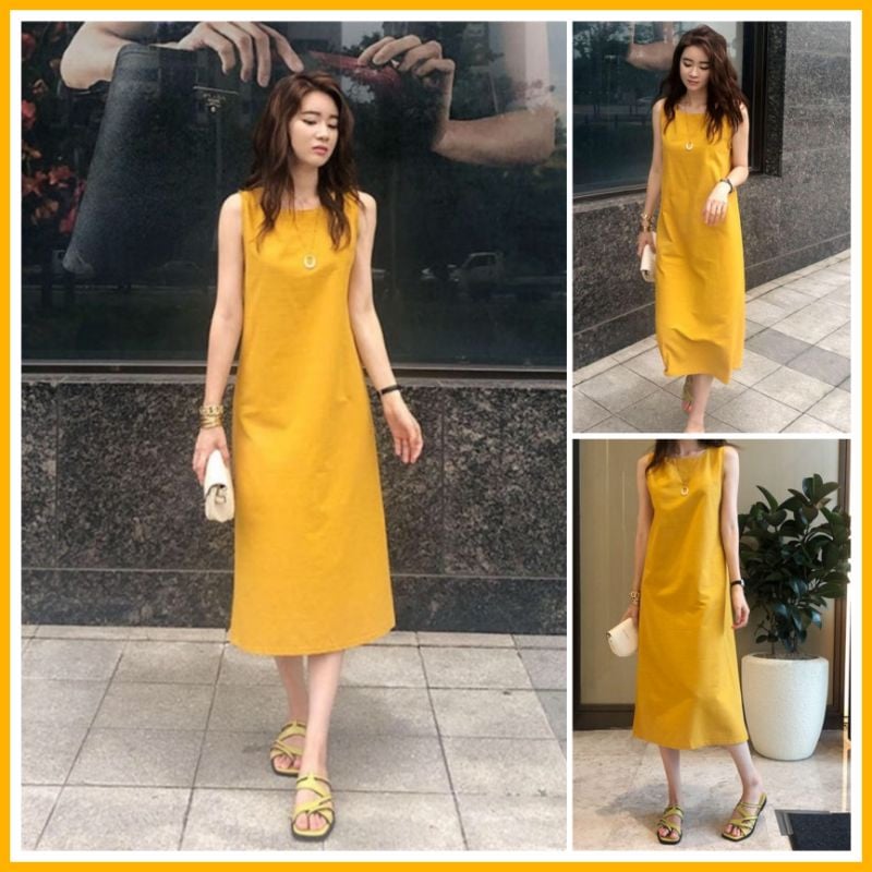 Đầm suông linen bột