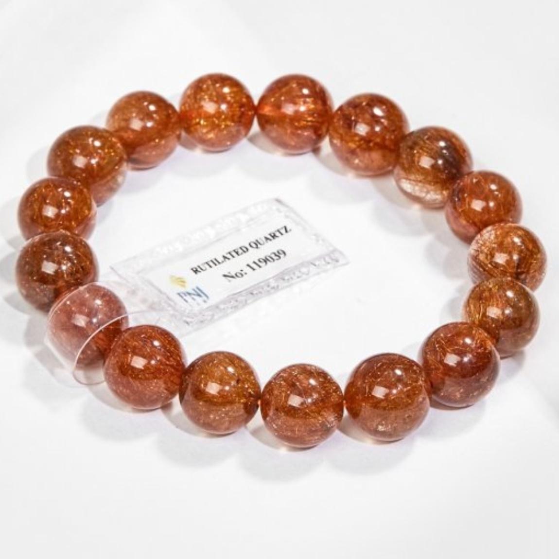 [HCM]Lắc tay thạch anh tóc đỏ cao cấp 12mm kèm giấy kiểm định PNJ