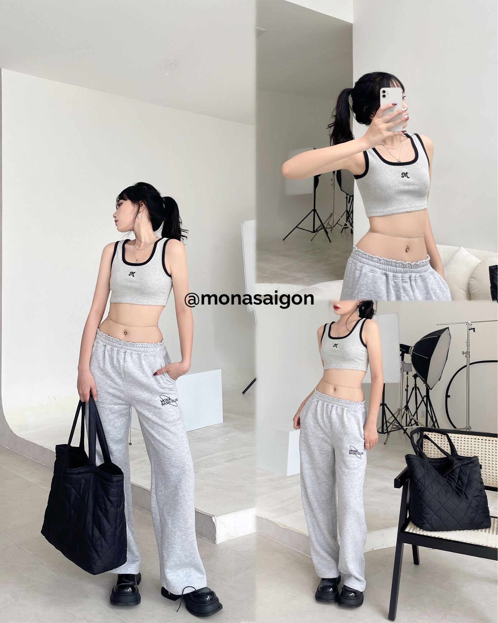 [VOUCHER 12%/149K] Áo croptop thun gân MONÁ - KABI XÁM/HỒNG NHẠT