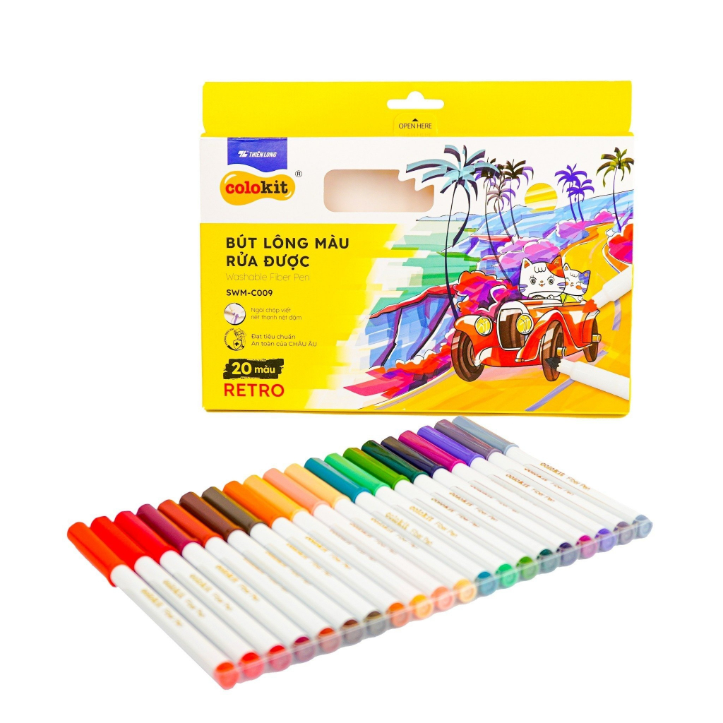 Bộ 20 màu fiber pen SWM-C009 Retro bút lông rửa được Thiên Long, bút màu trang trí sổ tay, planner, calligraphy, bullet journal...