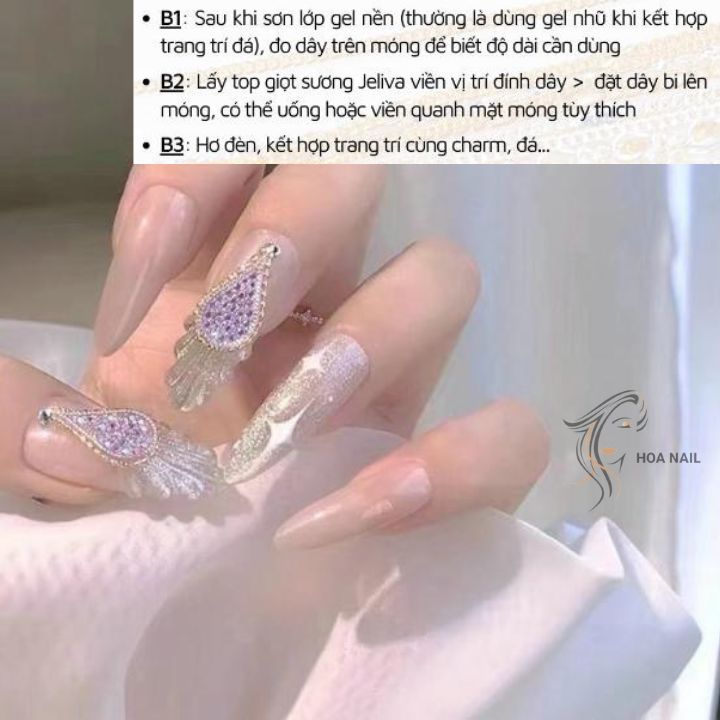Dây bi nail tròn đính móng , dài 1met