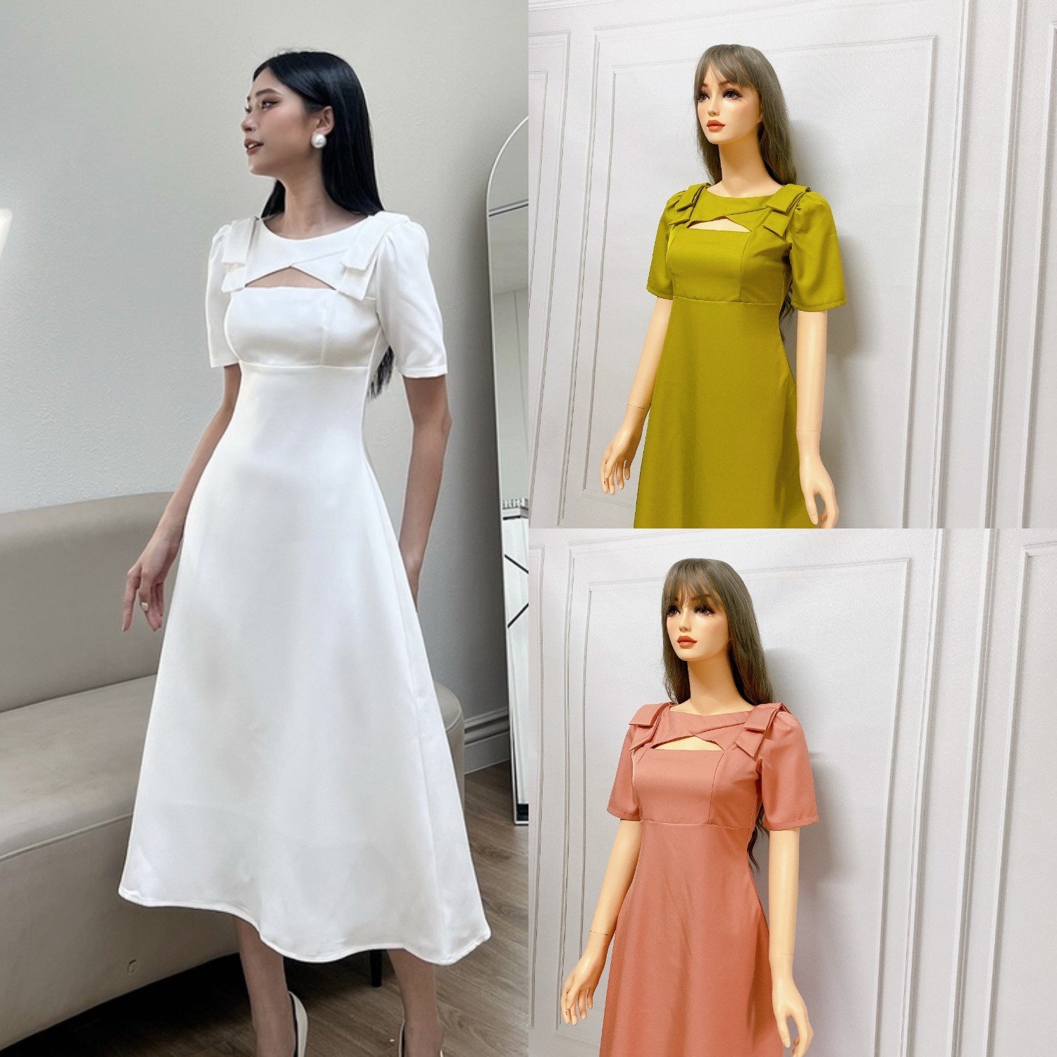Đầm Xòe Dự Tiệc Phối Nơ Vai A8265