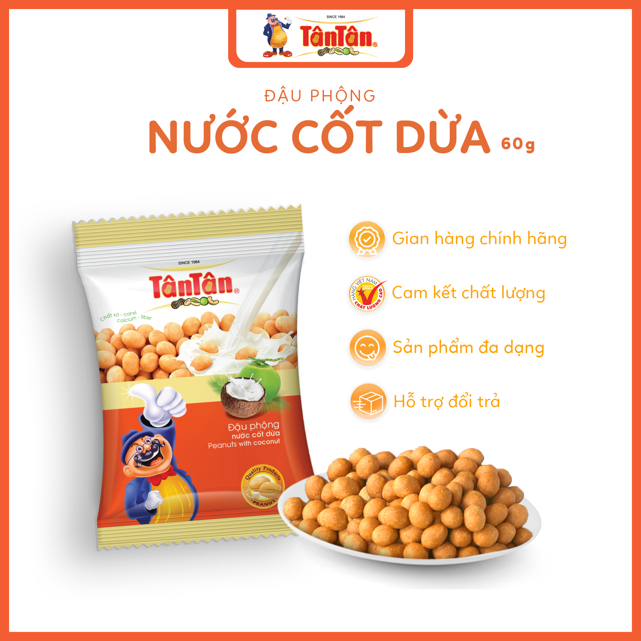 10 gói Đậu phộng Nước cốt dừa Tân Tân (gói 60g)