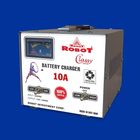 MÁY SẠC ẮC QUY ROBOT TĂNG GIẢM 10A (12V-24V, DÂY ĐỒNG)