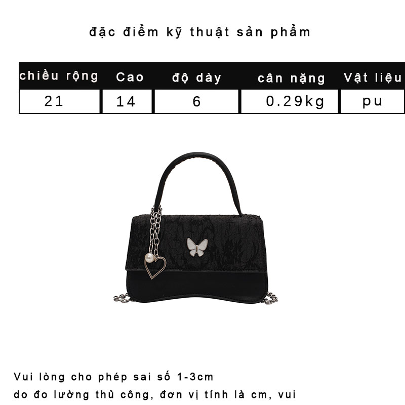 Túi Xách dây xích nữ mini mới túi da đeo chéo đen cổ điển Thời trang hàn quốc bag