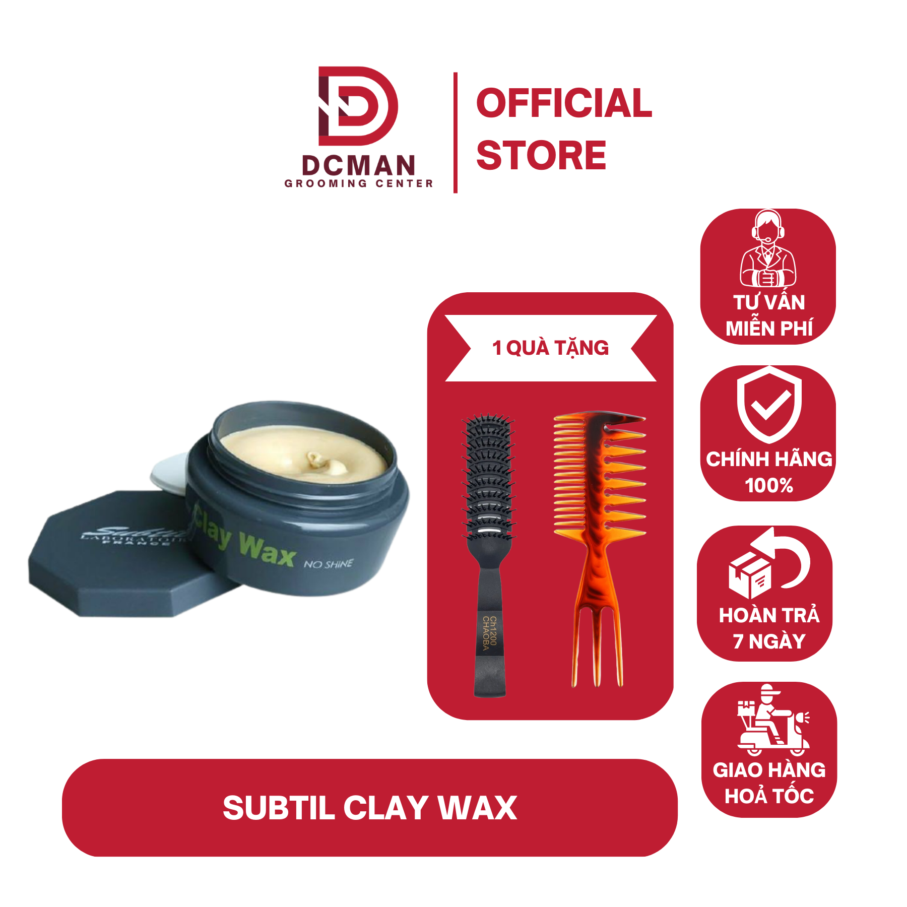 Sáp Vuốt Tóc Nam Subtil Clay Wax 100G Chính Hãng, Dành Cho Tóc Trung Bình, Dày, Dầu