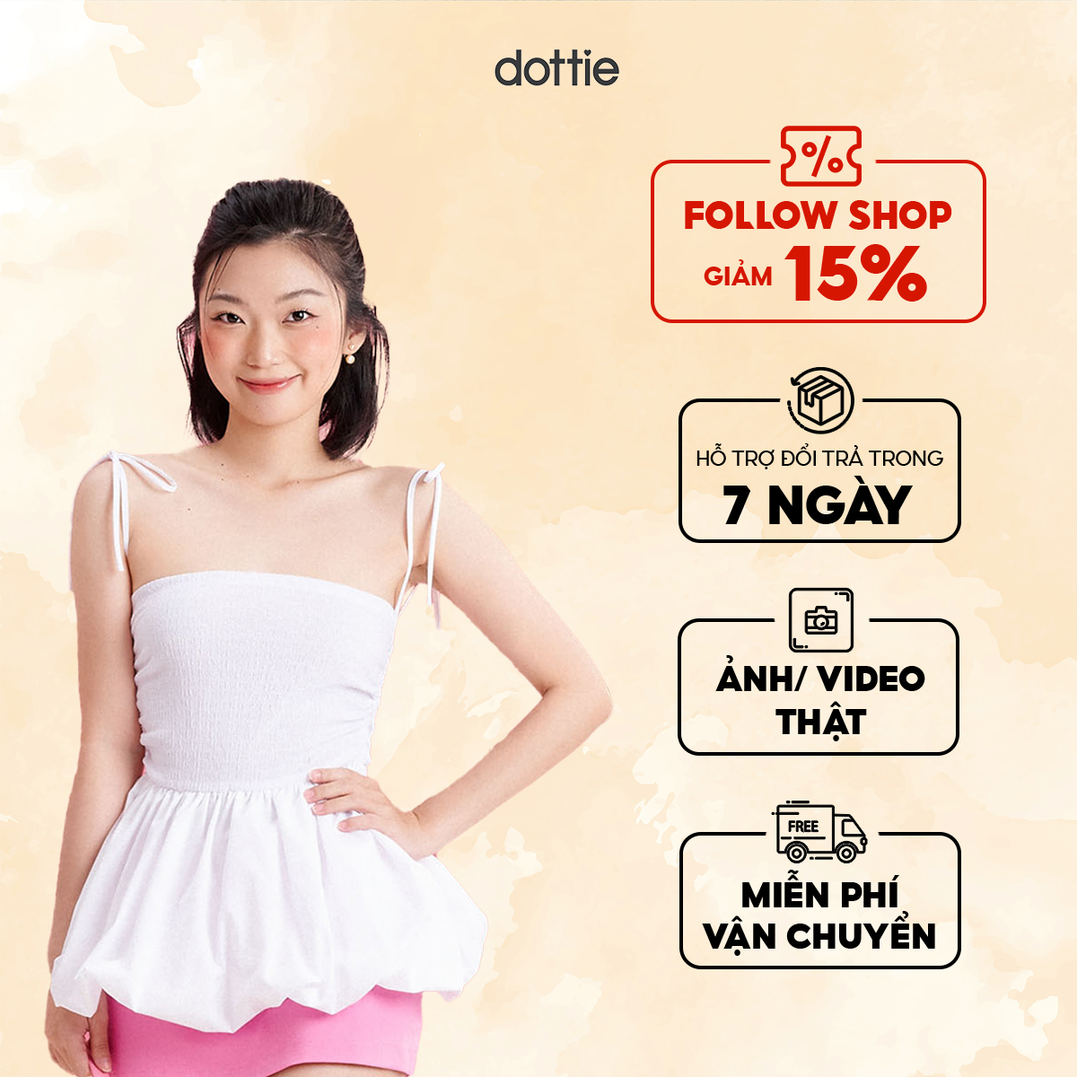 Dottie - áo 2 dây phối vải dáng peplum - trắng - t0798