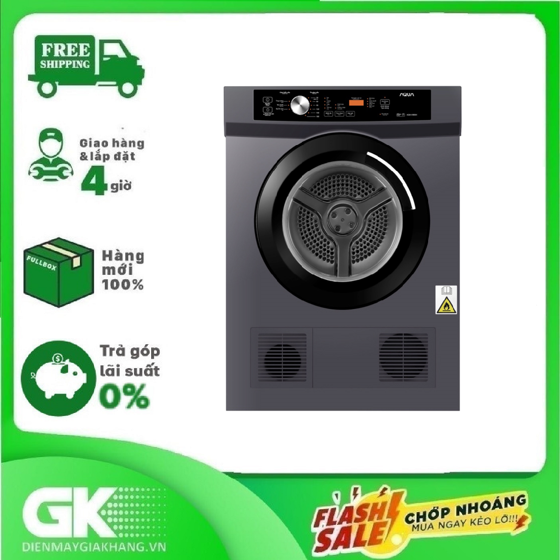 Máy sấy quần áo aqua 8 kg aqh-v800h ss