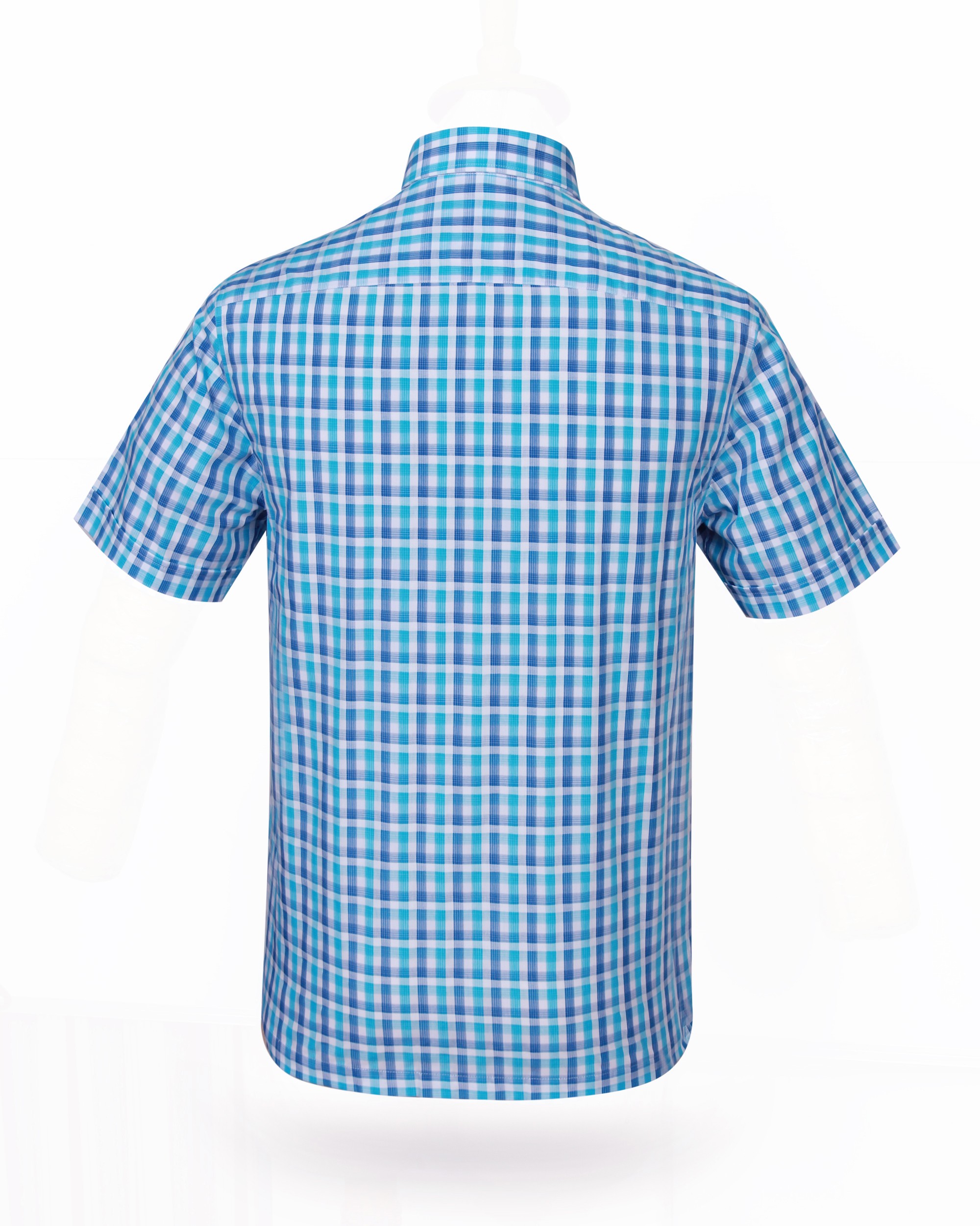 Áo sơ mi nam tay ngắn KHATOCO form Tailor Fit lai ngang caro xanh mã A1MN438T2-CNCR053-2408-N