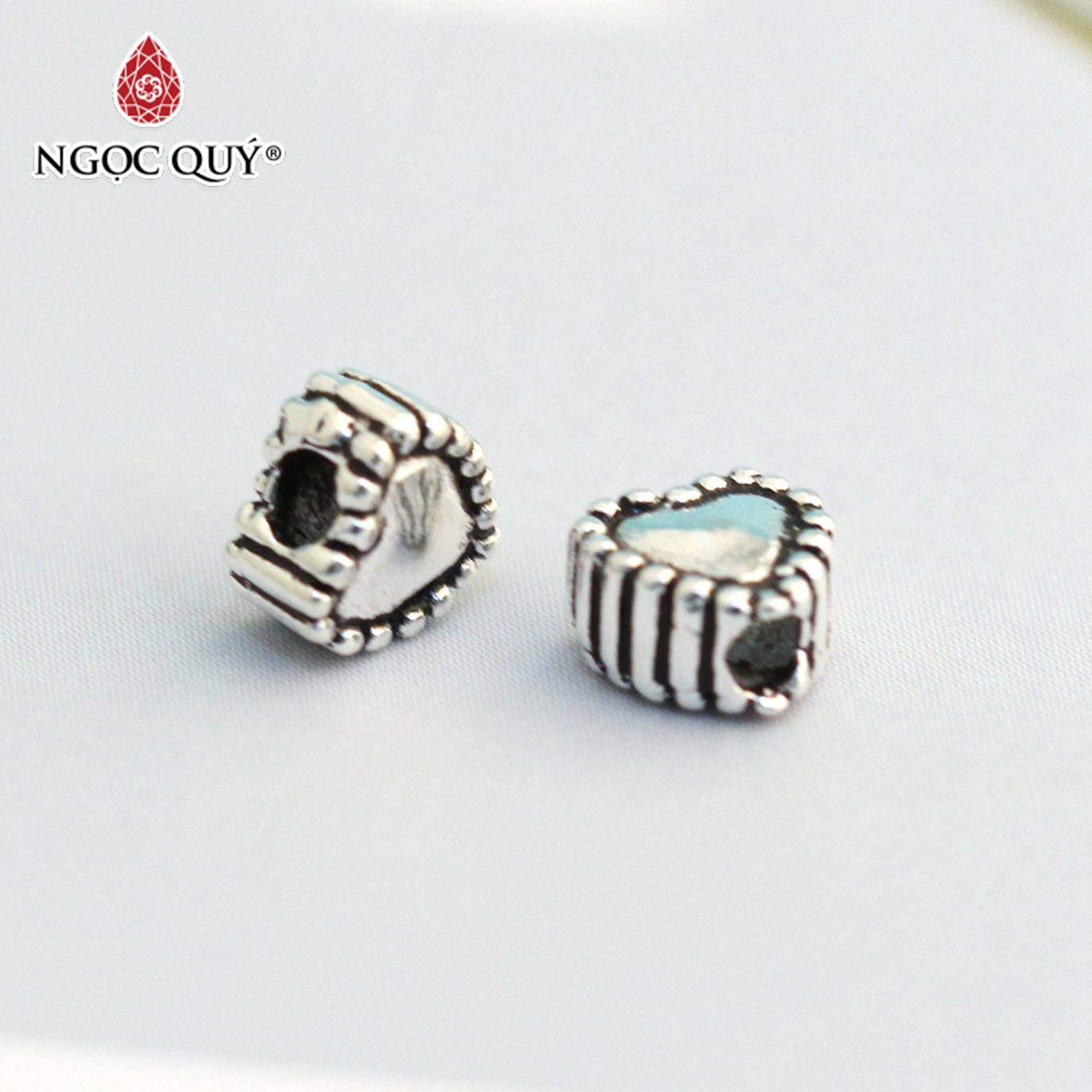 Charm bạc trái tim xỏ ngang - Ngọc Quý Gemstones
