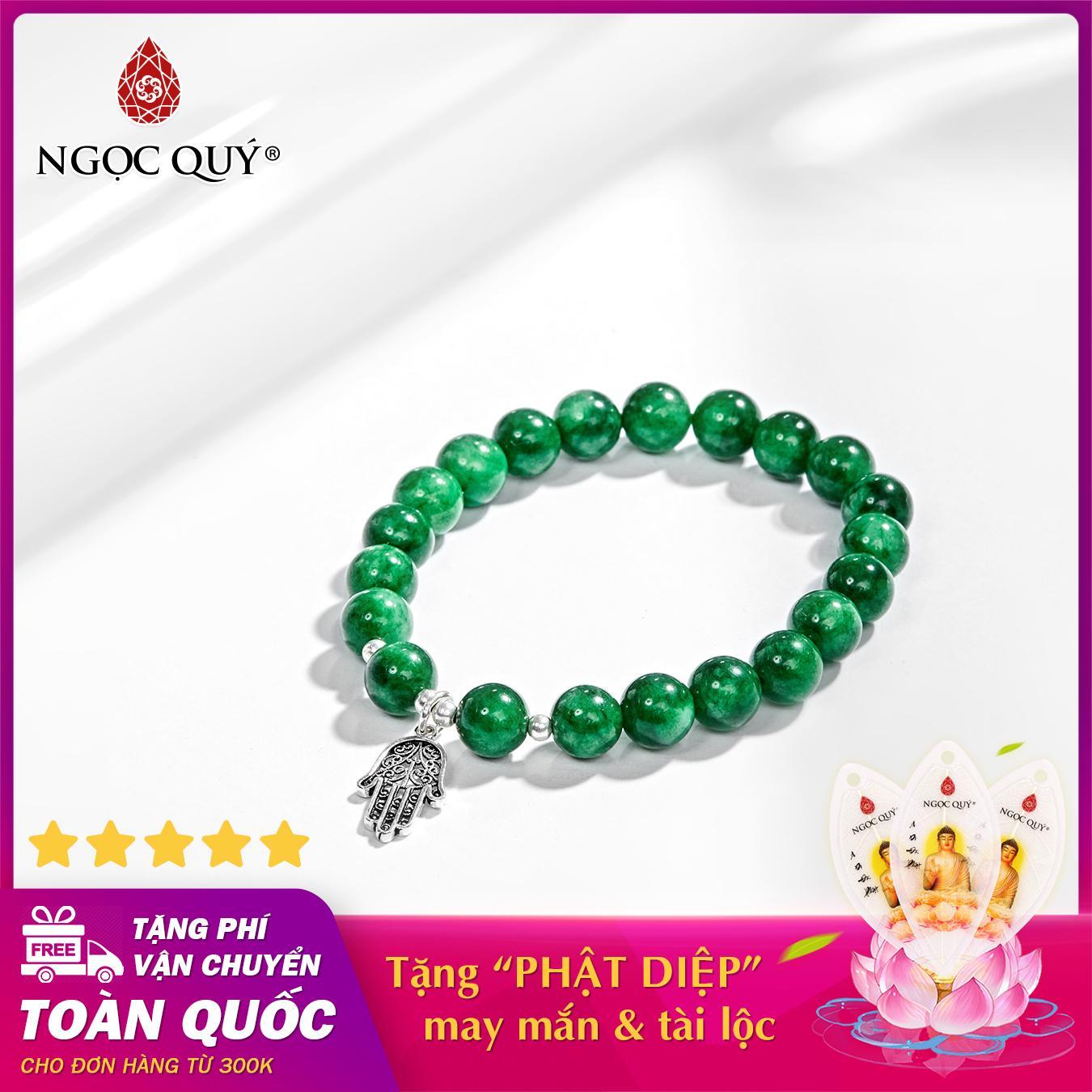 Vòng tay phong thủy đá cẩm thạch phối bàn tay hamsa bạc 8mm mệnh hỏa mộc - Ngọc Quý Gemstones