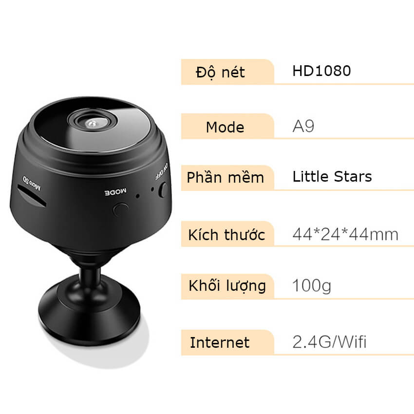 Camera wifi mini A9 HD 1080P không dây kết nối điện thoại từ xa, camera siêu nhỏ có Led hồng ngoại chống trộm sử dụng ban đêm, camera Ip kết nối Wifi, camera giám sát không dây