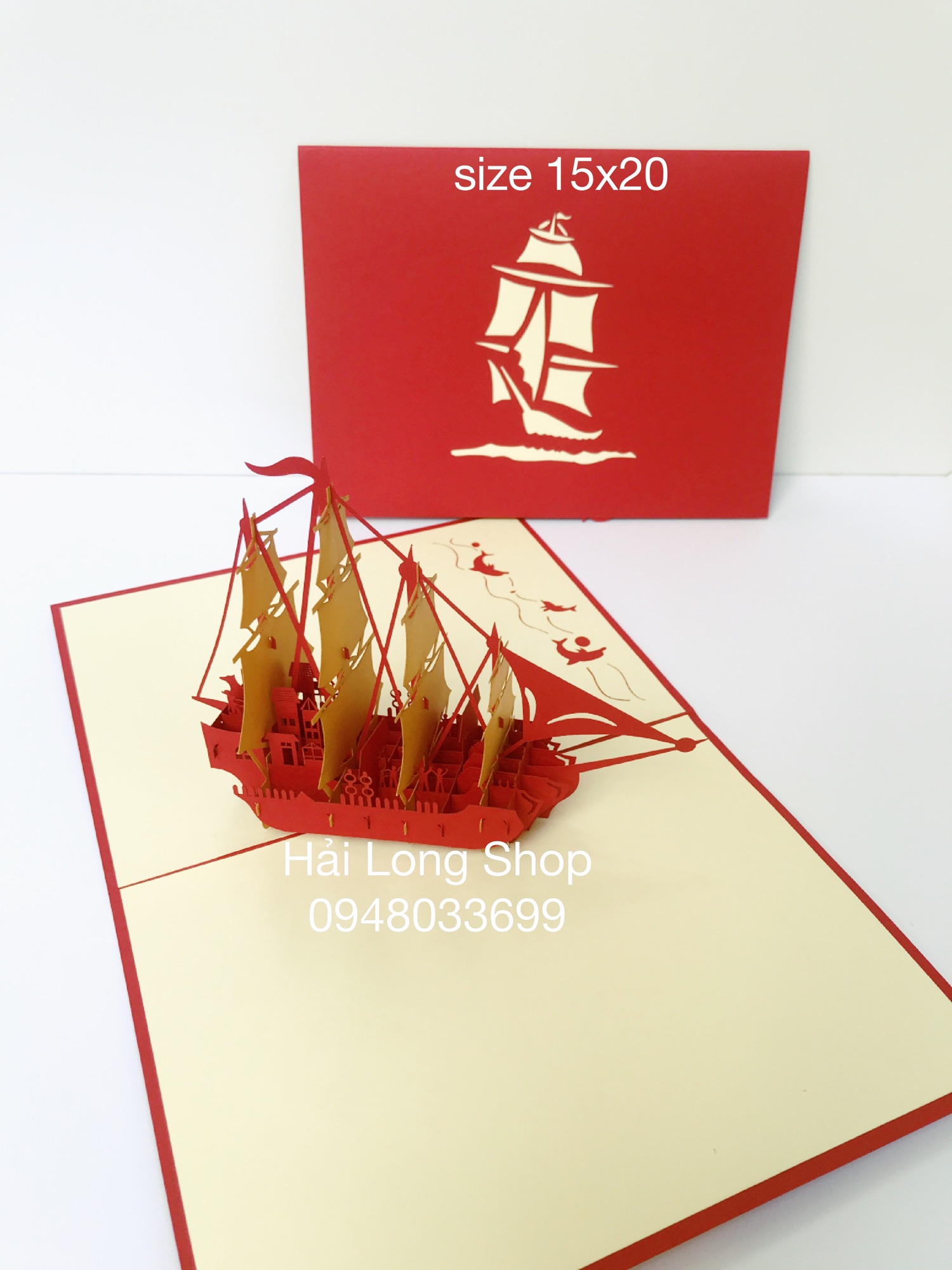 Thuyền 10 ( 4 cánh ) - Boat - Thiệp 3D ( bìa đỏ )