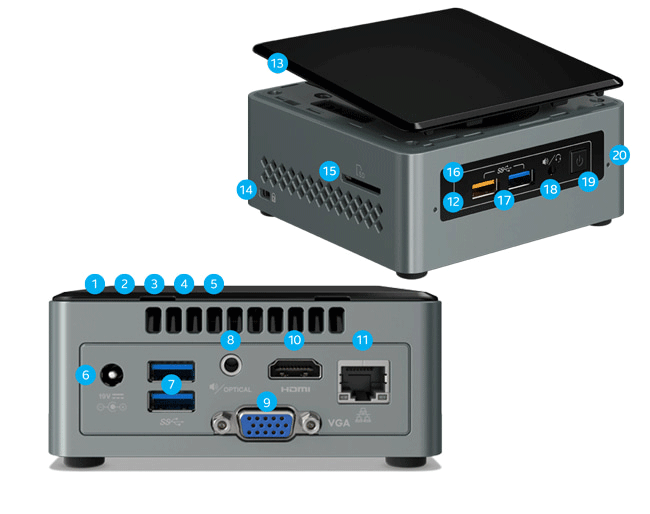 Máy tính mini Intel NUC 6 Celeron J3455 BOXNUC6CAYH(ĐA PHƯƠNG TIỆN TẤT CẢ TRONG 1)