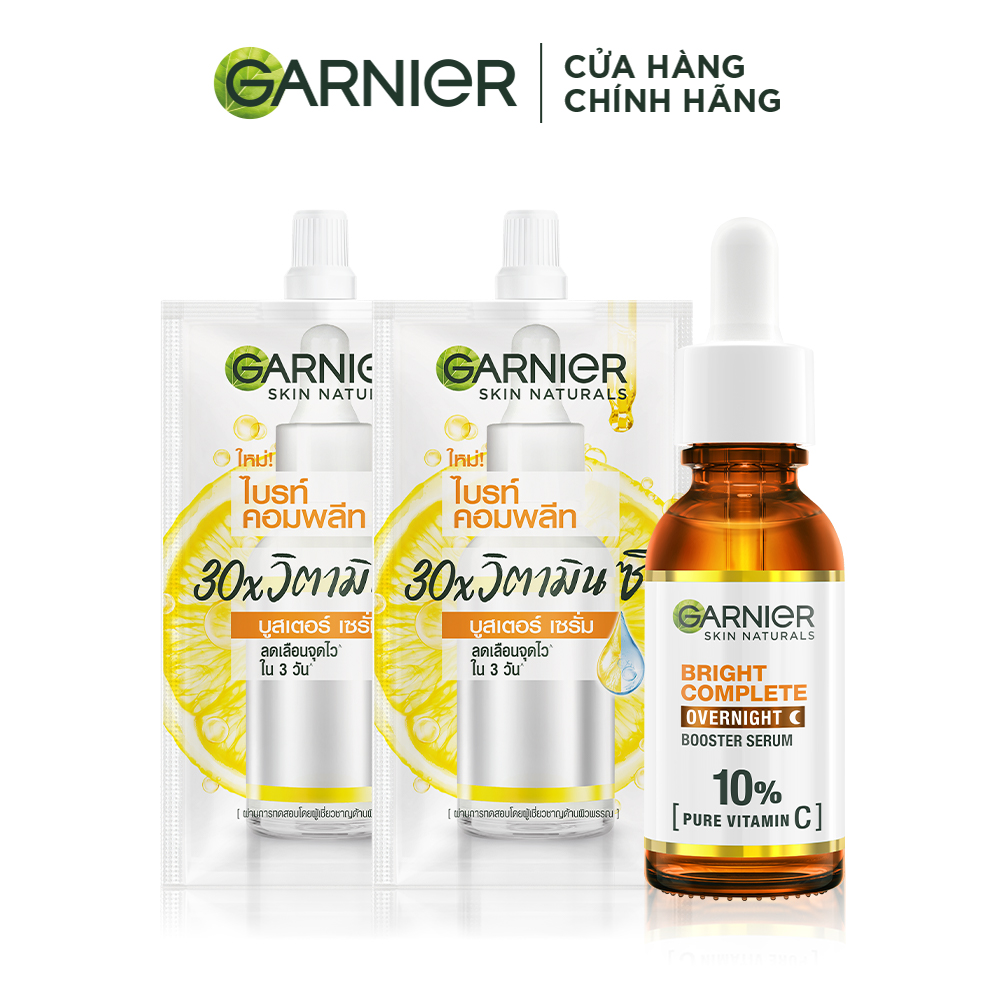 Bộ đôi Dưỡng chất Vitamin C Ngày & Đêm Garnier Bright Complete dưỡng da sáng khỏe & bảo vệ da (30mlX7.5mlX2)
