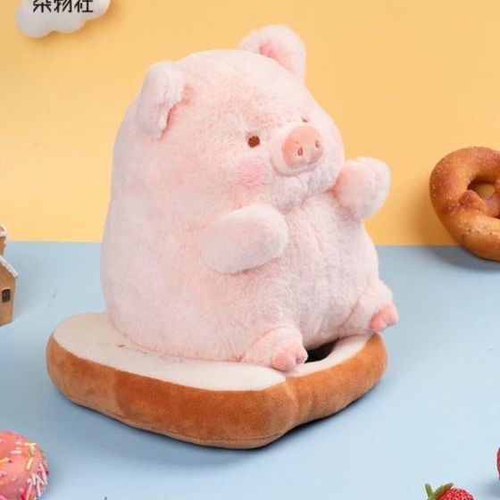Gấu bông Heo Lulu bánh mì màu hồng dễ thương, Heo Bông mập cute