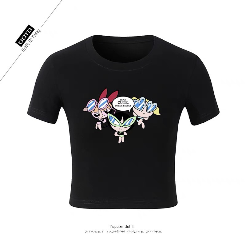 Áo croptop POWER PULL, áo thun tay ngắn vải cotton 3A07
