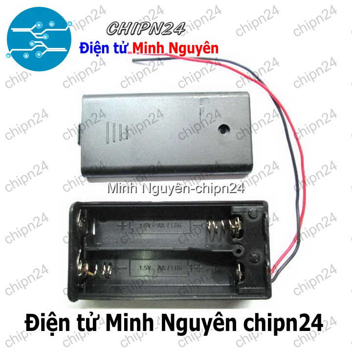 [2 cái] (C10) Hộp Đế pin 2 viên AA (có nắp, có công tắc) - HH000598