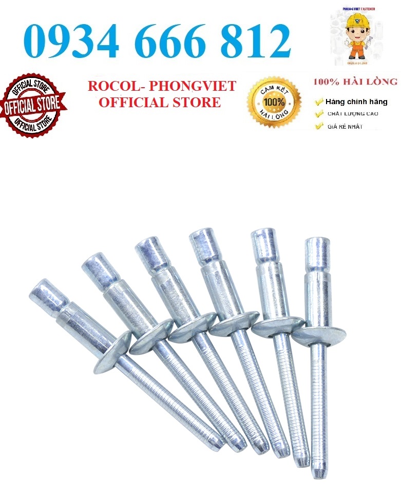Set 10 cái đinh rive thép đầu ống , đinh rút 4.8x14, 6.4X14
