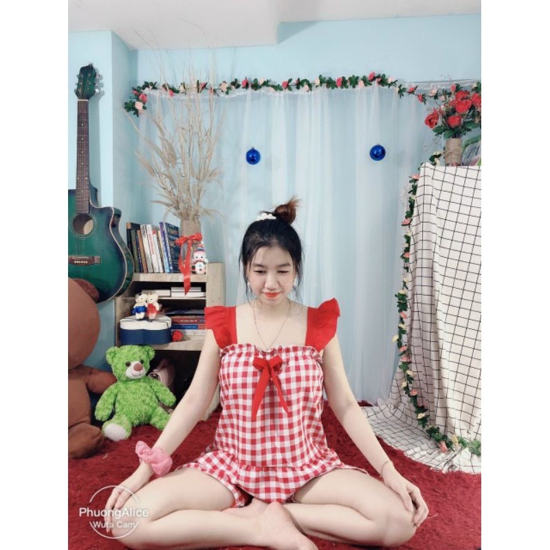 Đồ Bộ Caro đùi Nữ, mặc nhà dễ thương, 36 đến 57kg