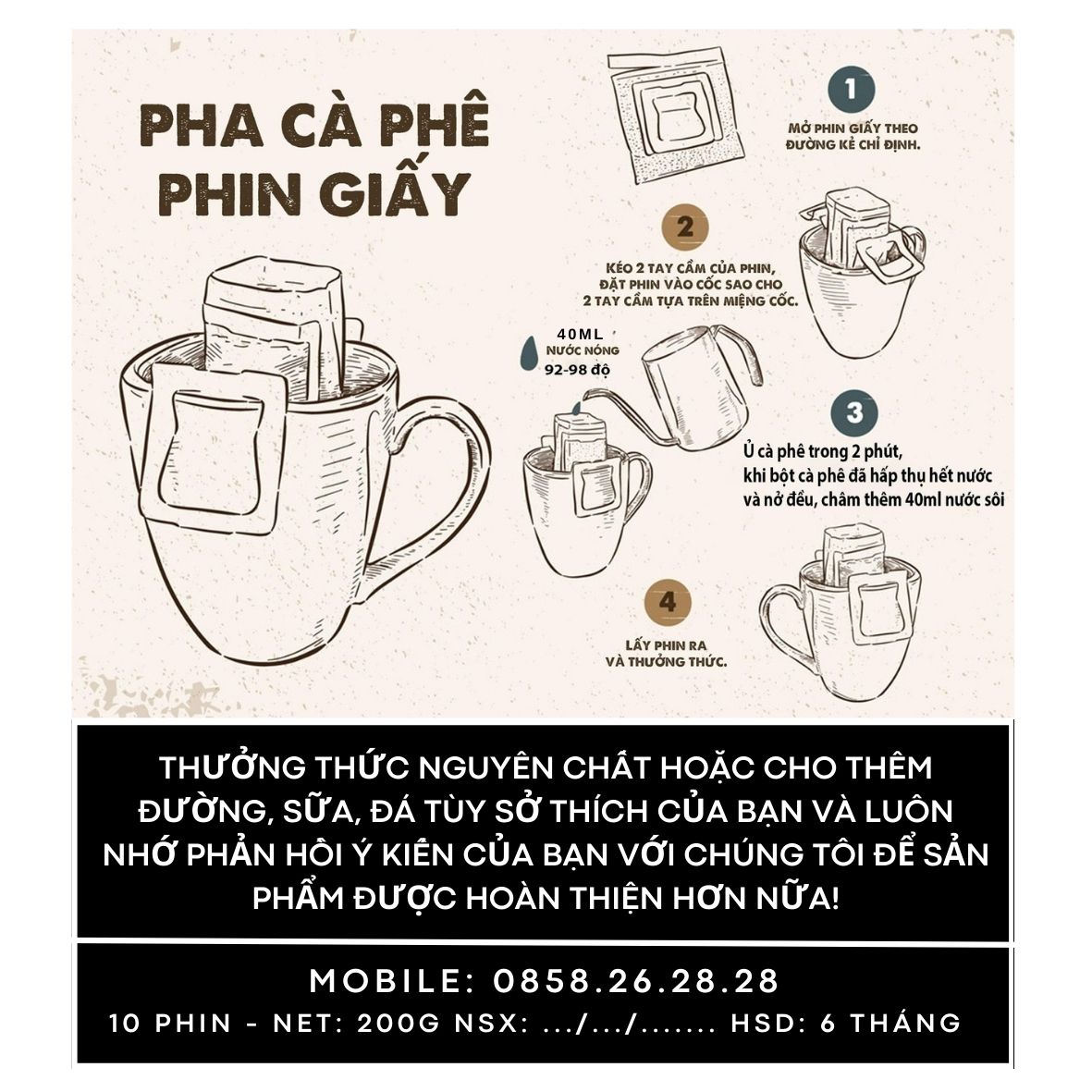 CÀ PHÊ PHIN GIẤY TINH TẾ - HASAI COFFEE BLEND (Rang mộc nguyên chất 100% đóng gói trong phin giấy lọc Nhật Bản 20 gram)