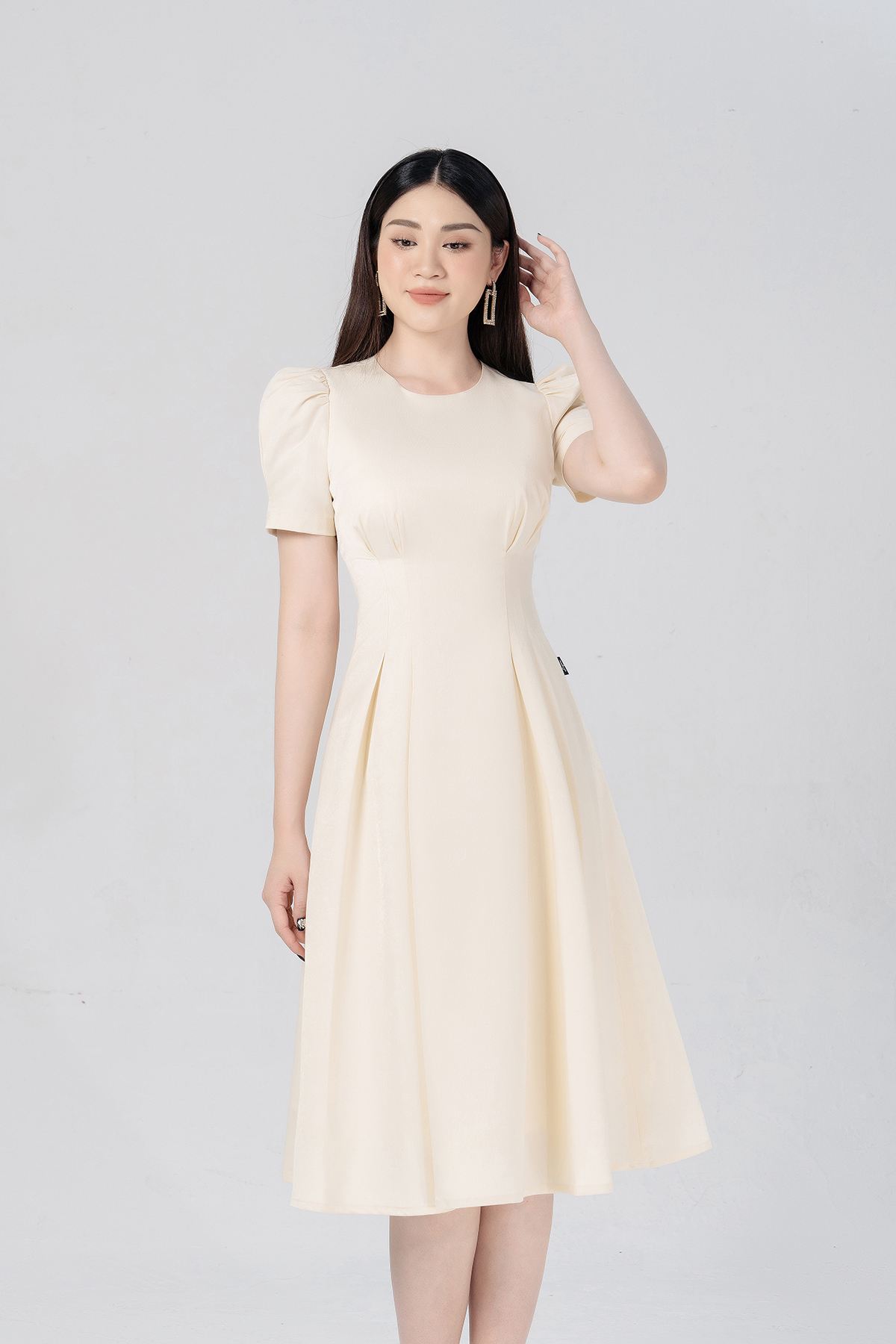 Đầm liền dự tiệc nữ luperi cổ tròn thiết kế dáng dài xòe tay cộc cho nữ đi chơi, đi dự tiệc, đi làm lfv3298
