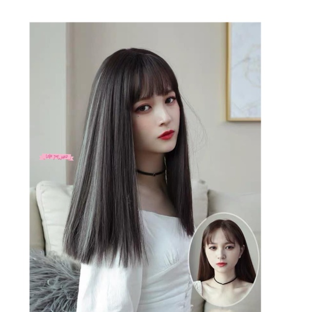 Tóc giả ❤️❤️freeship❤️ tóc giả nguyên đầu thẳng lỡ phối line xám