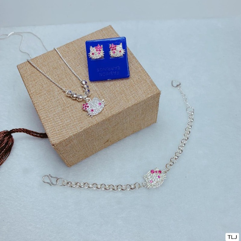 Bộ mèo kitty cho bé 3 món dây và bông bạc, sản phẩm tốt và đạt chất lượng cao, cam kết giống như hình ảnh