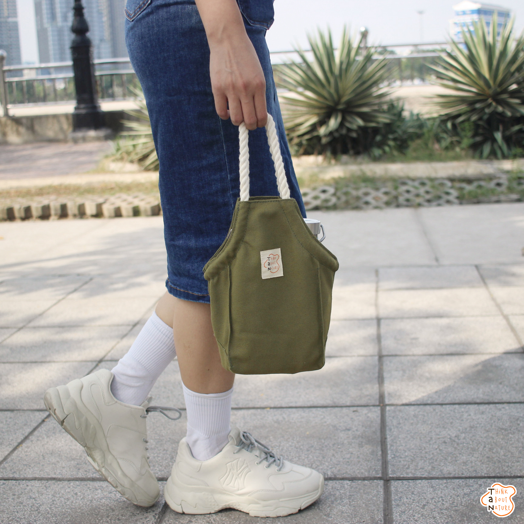 TÚI VẢI CANVAS APRON BAG ĐỰNG BÌNH NƯỚC TANcupholder