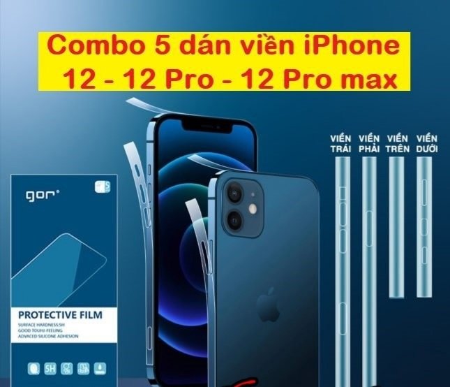 combo 5 bộ dán viền gor iphone 12 pro max / 12 pro / 12 chính hãng