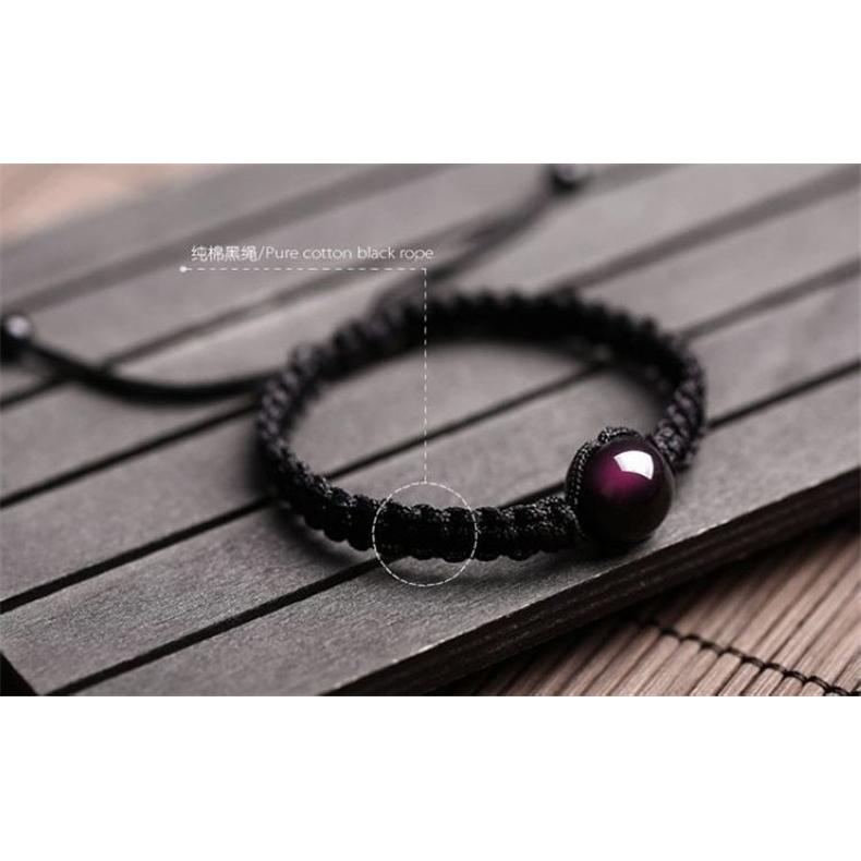 Vòng Tay May Mắn Hạt Đá Phong Thủy Đá Núi Lửa Obsidian - Đen