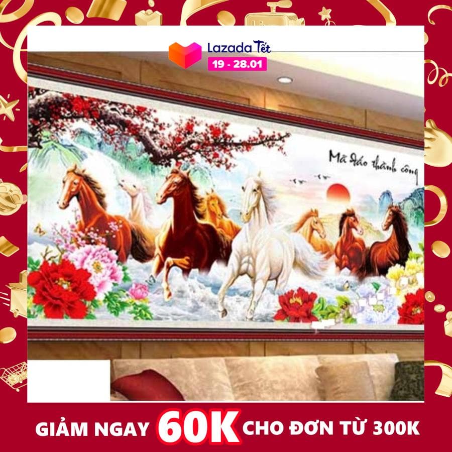 Tranh Thêu Chữ Thập Mã Đáo Thành Công H2102 150x68cm