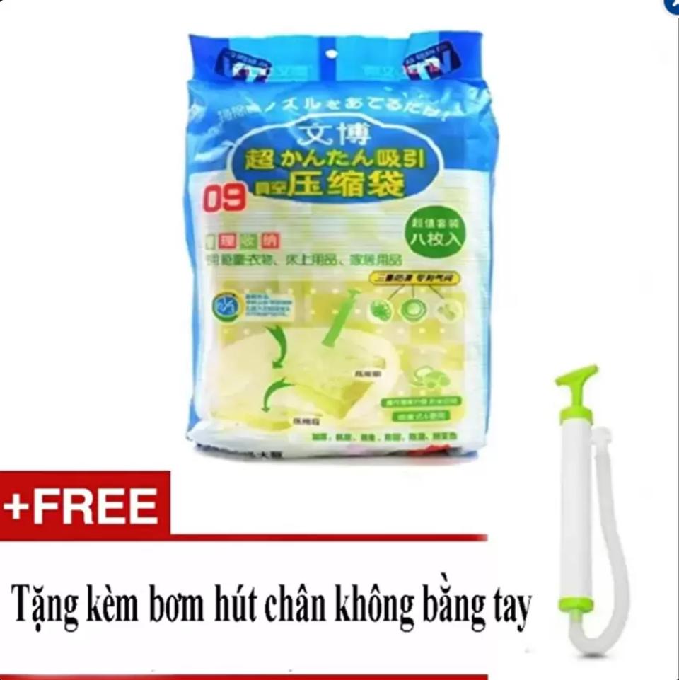 Bộ 8 túi hút chân không kèm bơm tay , bộ túi hút chân không + tặng kèm bơm cao cấp cooldeal , bộ 8 túi hút chân không đựng quần áo kèm bơmbộ 8 túi hút chân không - tặng kèm bơm tay
