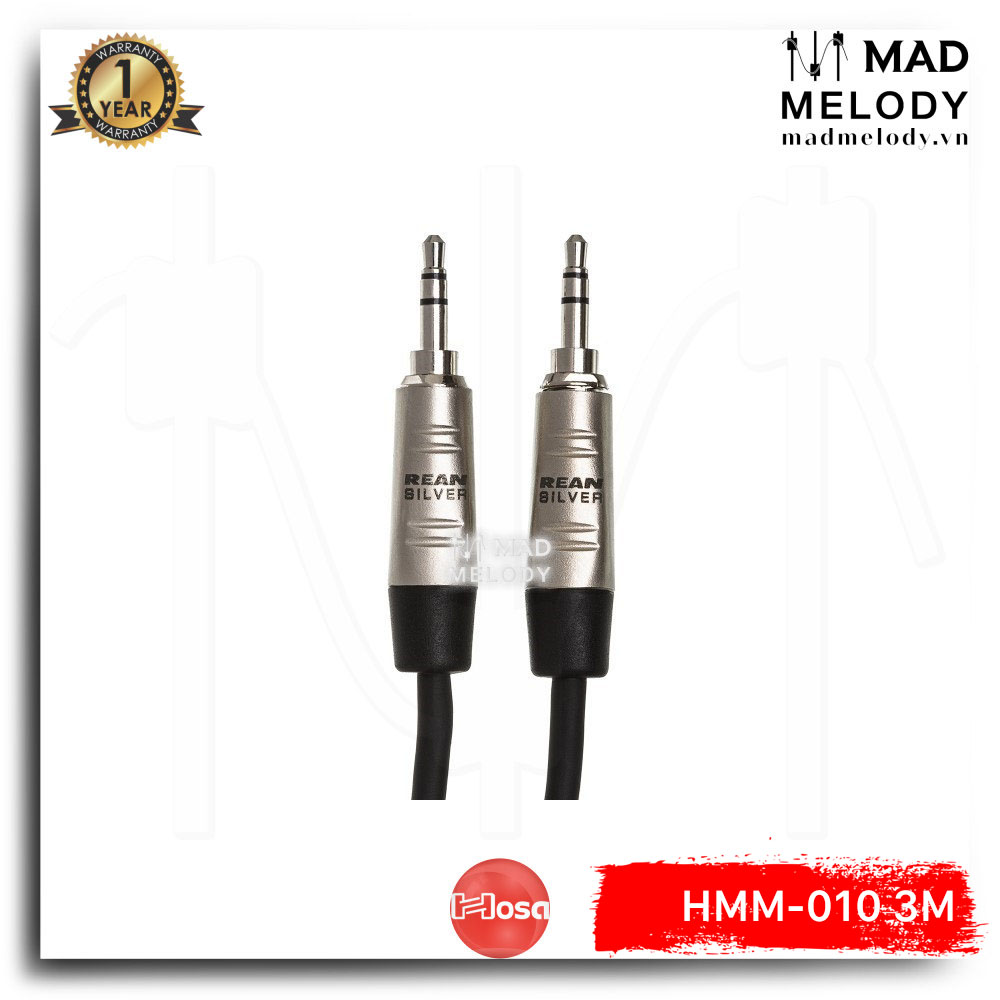 Hosa Pro Stereo Interconnect HMM-010 (REAN 3.5mm TRS - 3.5mm TRS) (3m) [Dây cáp tín hiệu kết nối, NEW]