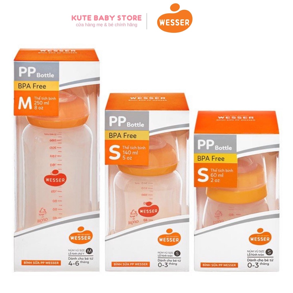 [HÀNG CHUẨN] BÌNH SỮA WESSER CỔ HẸP 60ML/140ML/250ML MẪU MỚI NHẤT (NSX MỚI)