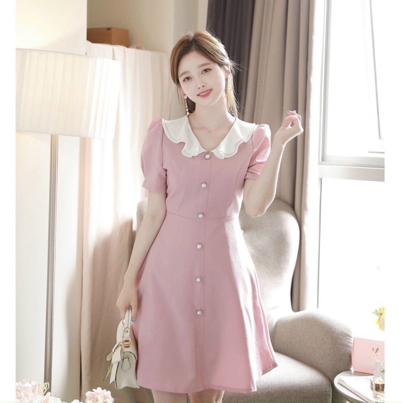 ĐẦM CỔ TRẮNG, NÚT NGỌC (có ảnh thật) MS104