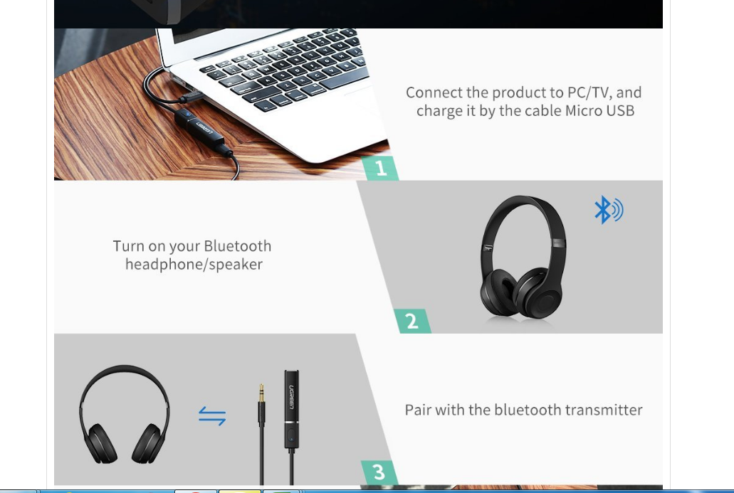 Bộ Phát Âm Thanh Bluetooth 5.0 qua Cổng 3.5mm Ugreen 40761 (Dùng Cho TIVI, PC, Laptop, Tivi Box) Chính Hãng